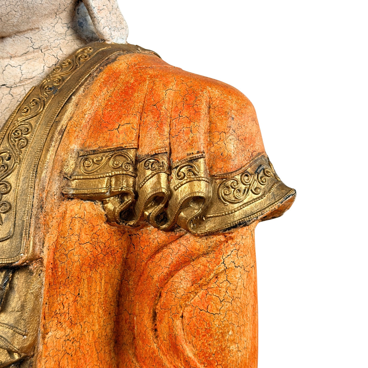 Detail van de borst met vergulde gewaadband en oude houtscheur