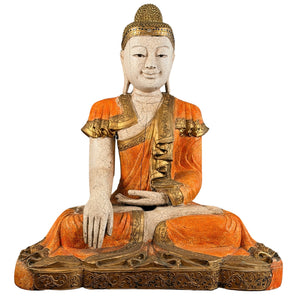 Monumentaler birmanischer Mandalay-Buddha – Vergoldetes Holz – 1. Hälfte 20. Jh. – 85 cm