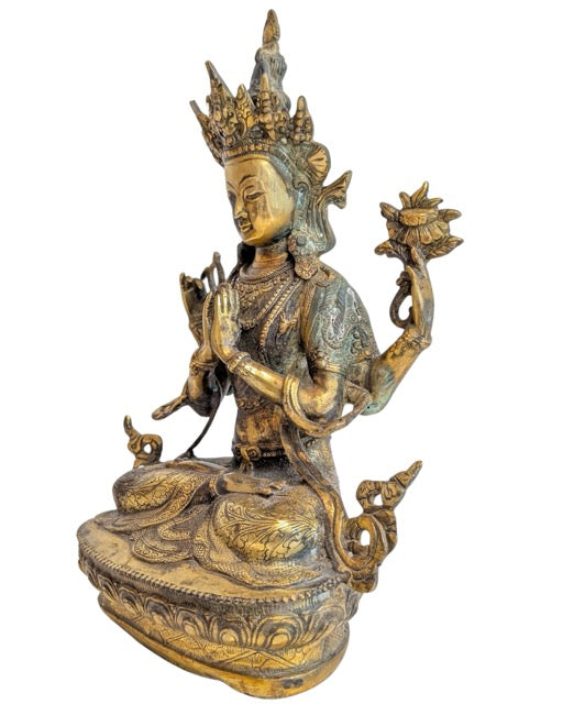 Chenrezig-Bodhisattva-Statue aus vergoldeter Bronze aus Nepal oder Tibet