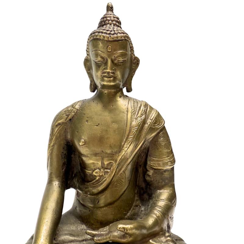 Chinesische Buddha-Statue aus Bronze mit offenem Sockel und traditioneller Gusstechnik