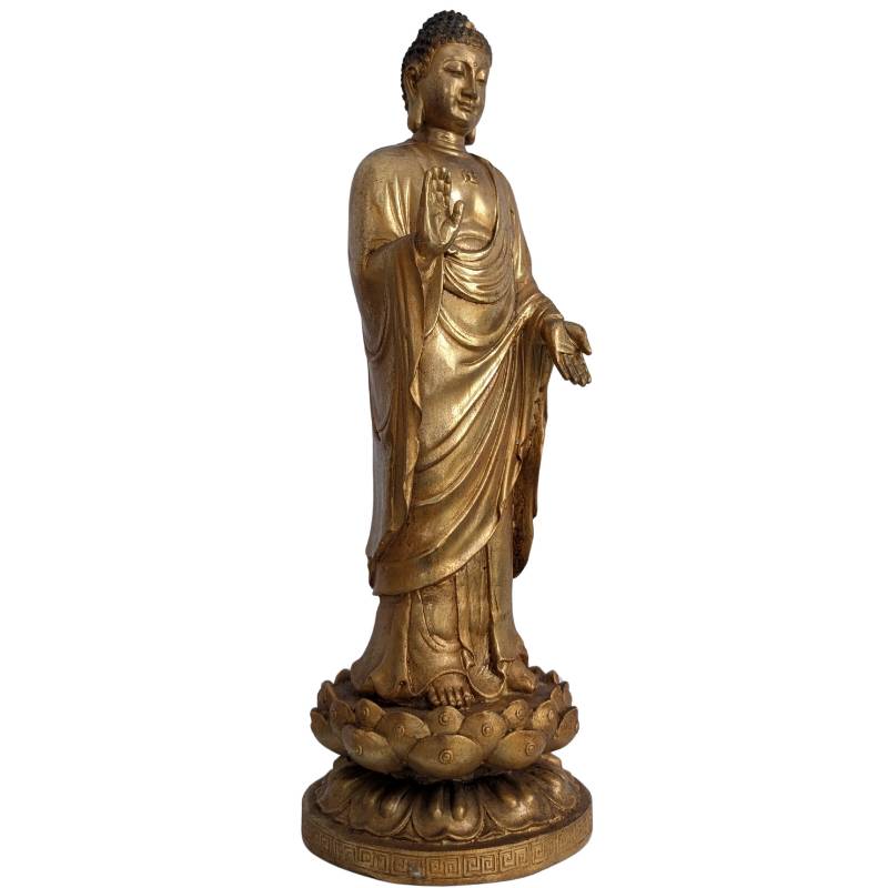 Chinesische Buddha-Statue aus vergoldeter Bronze mit Abhaya-Mudra