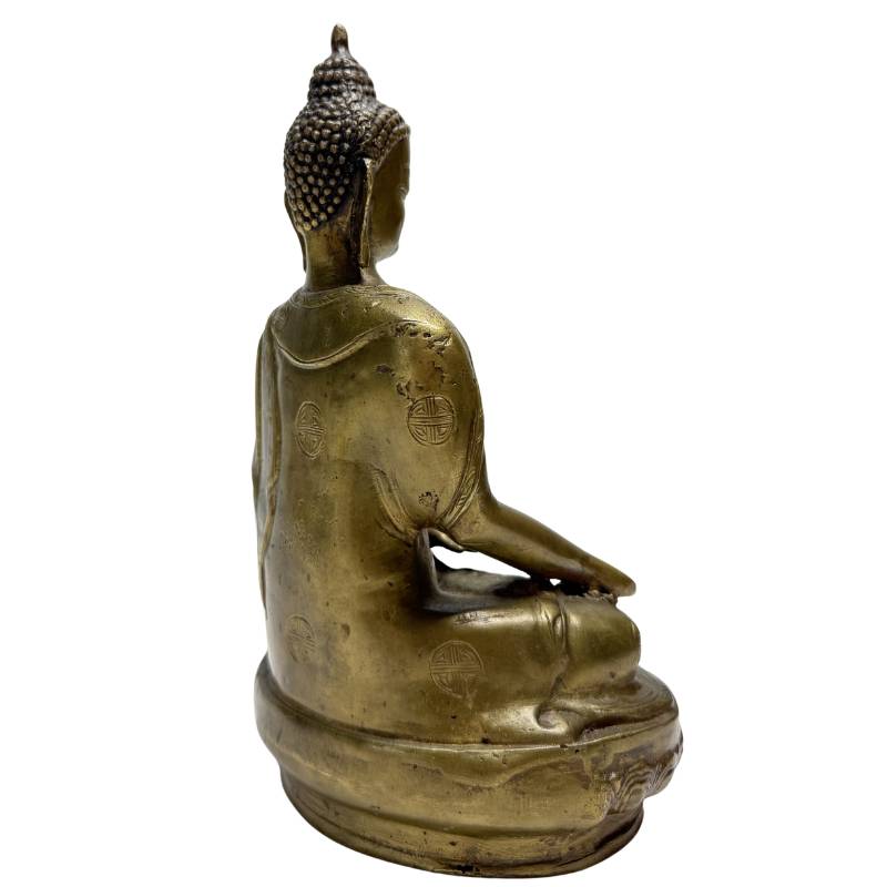 Chinesische Buddha-Statue aus Bronze mit offenem Boden und sichtbaren Gusskernresten