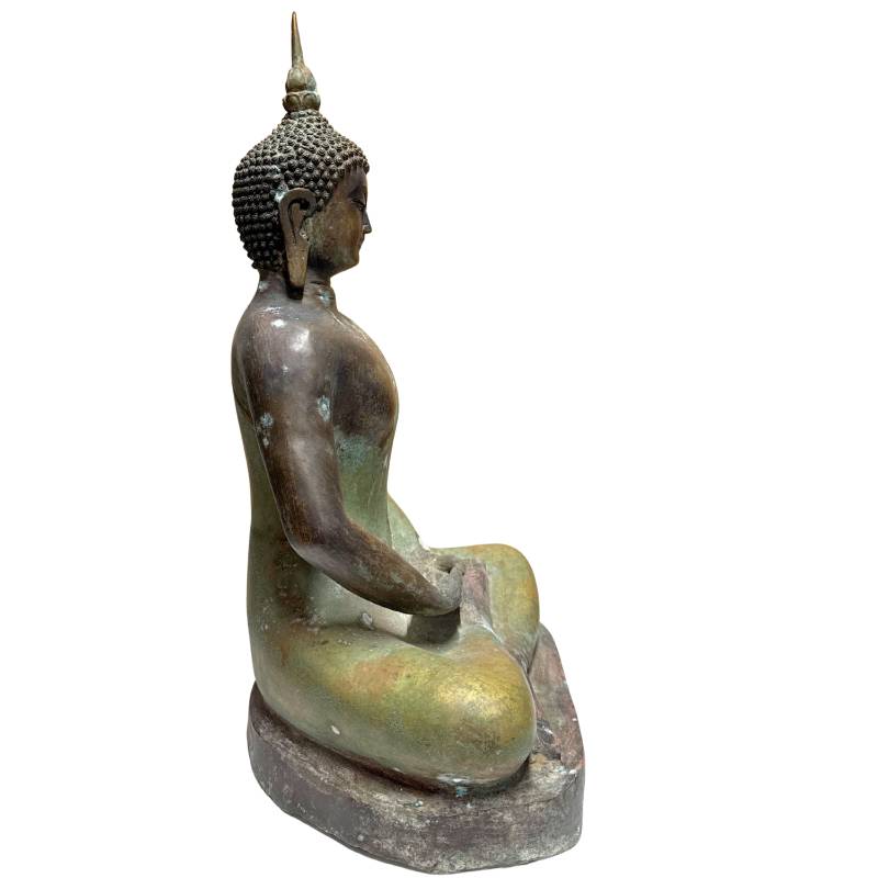 Chinesische Buddha-Statue aus feuervergoldeter Bronze mit alter Patina