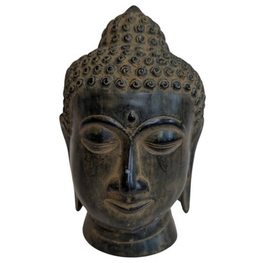 Chinesischer Buddha-Kopf aus Bronze, als separate Skulptur ausgeführt.