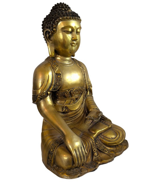 Massive chinesische Buddha-Statue aus vergoldeter Bronze mit einem Gewicht von 6,4 kg.