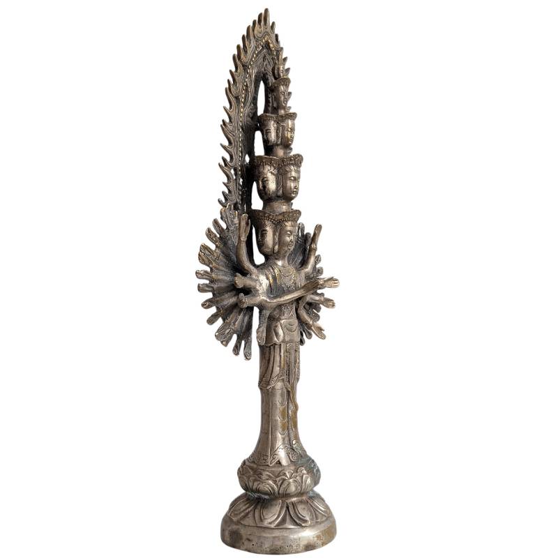 Chinesische Guanyin-Statue aus Bronze mit tausend Armen und mehreren Köpfen
