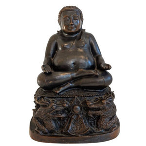 Chinesische Buddha-Statue aus Bronze auf Drachensockel, 19. Jahrhundert