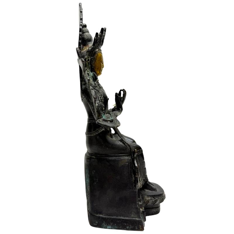 Chinesischer Bodhisattva aus Bronze mit natürlicher Patina und Spuren ritueller Verwendung