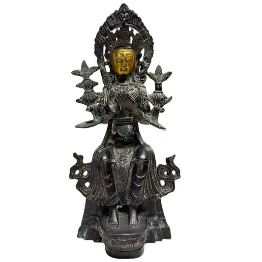 Chinesischer Bodhisattva in Andachtspose mit vergoldetem Bronzegesicht
