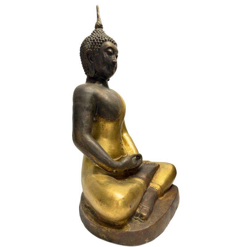 Chinesischer Buddha aus Bronze in Dhyana Mudra mit Resten von Feuervergoldung, Yongle-Stil