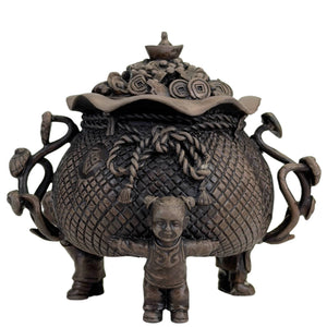 Chinesisches Räuchergefäß aus Bronze mit Kindern und Glückssymbolen *Glückstopf