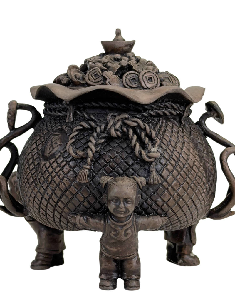 Chinesisches Räuchergefäß aus Bronze mit Kindern und Glückssymbolen *Glückstopf