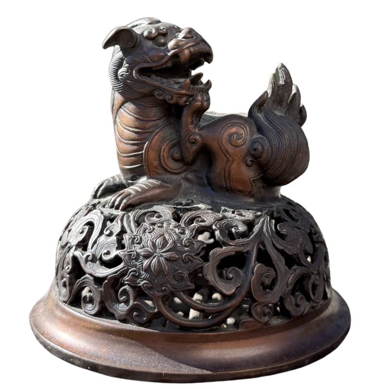 Chinesischer Räuchergefäß aus Bronze mit Wächterlöwe