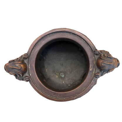 Chinesische bronze Weihrauchschale mit Tierkopf‑Griffen