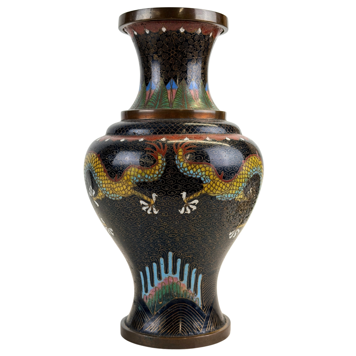 Chinesische Cloisonné-Vase mit archaisierendem Drachenmotiv – Detail