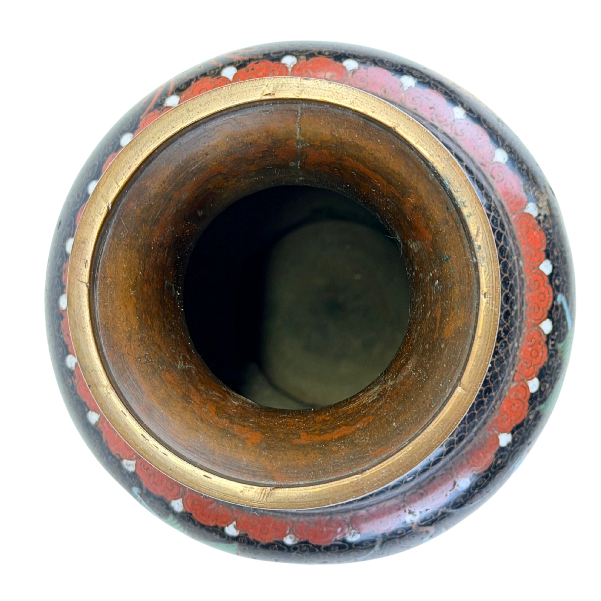 Chinesische Cloisonné-Vase mit geometrischen Bändern und Drachendekor