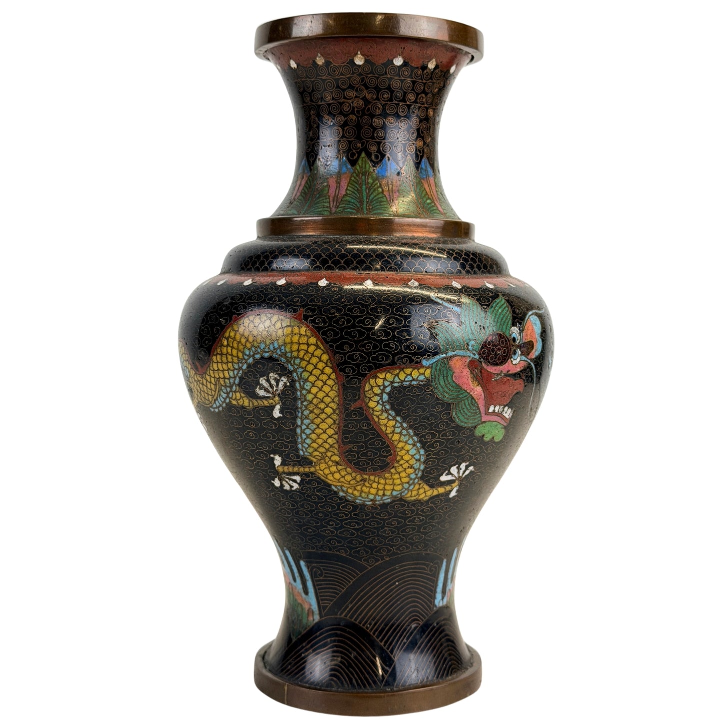 Chinesische Cloisonné-Vasen im Qing-Stil mit polychromem Email – Paar