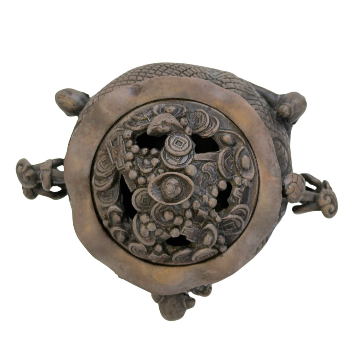 Top view of Chinese lucky pot with openwork lid