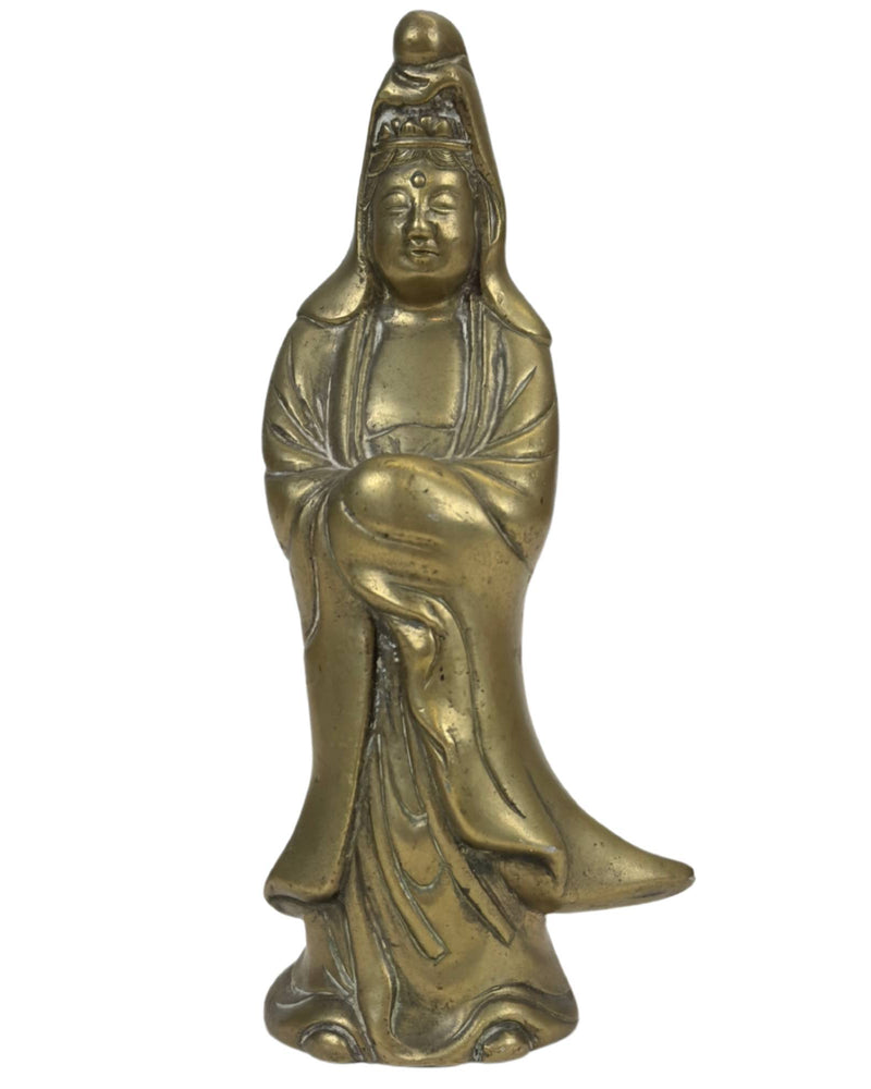 Chinesische Guanyin der Barmherzigkeit und des Schutzes – Vintage Bronze/Messing