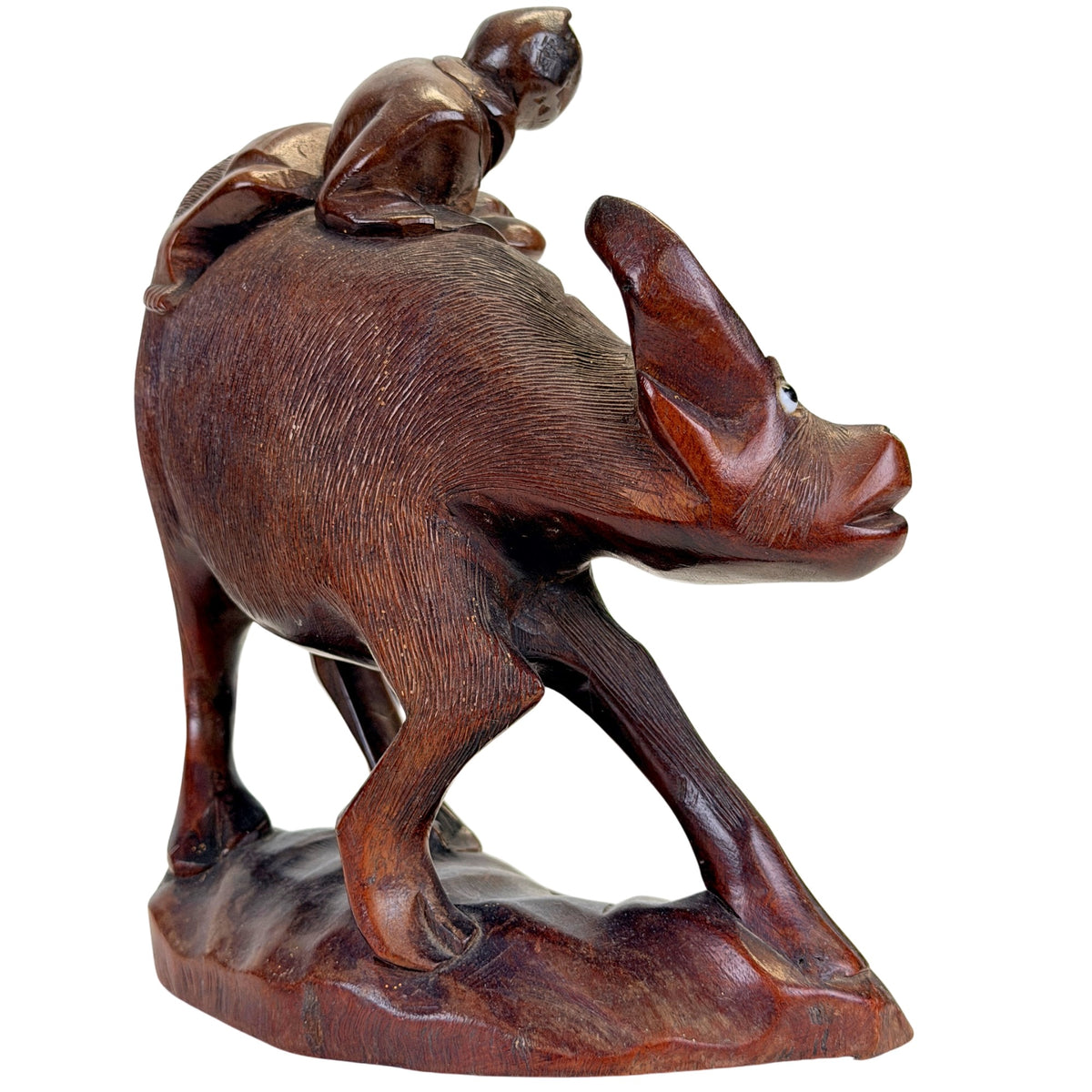 Rechterzijde van Chinese gesneden waterbuffel A met herdersjongen en fijn ingesneden vacht