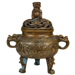 Chinesisches Räuchergefäß mit Drache, Phönix und Wächterlöwe – Xuande-Stil, 20. Jh.