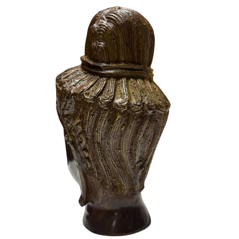 Dekorativer Buddha-Kopf aus Bronze mit dunkler Patina und schlichter Optik