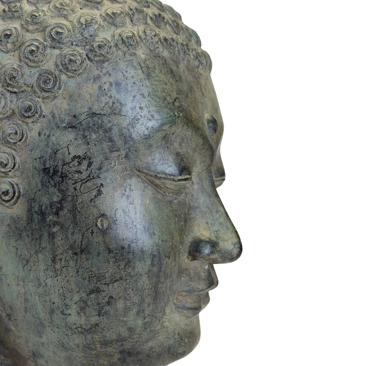 Detail des Gesichts einer bronzenen U Thong Buddha