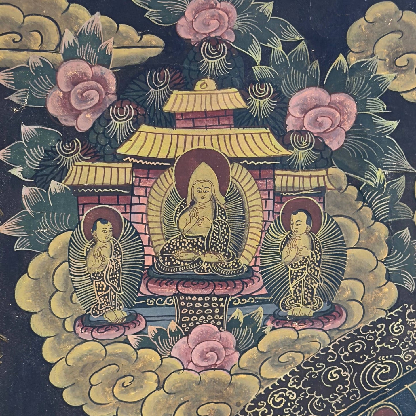 Nahaufnahme des Jianding (鉴定) Wachssiegels auf der Rückseite des Thangka