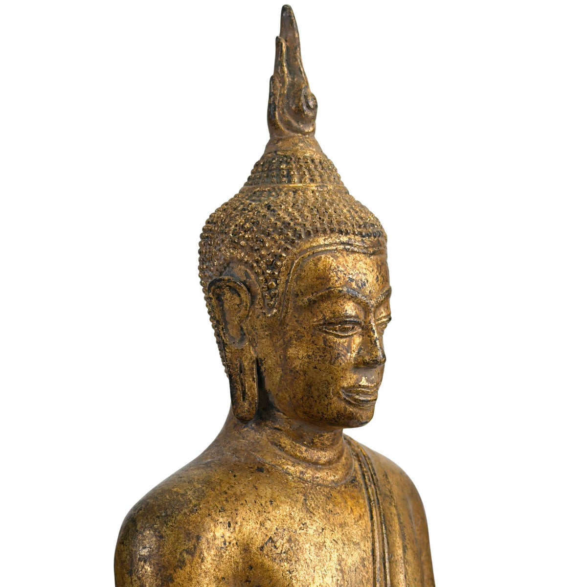 Museumisches buddhistisches Altarpfstück mit historischen Sporen der Carbonisierung