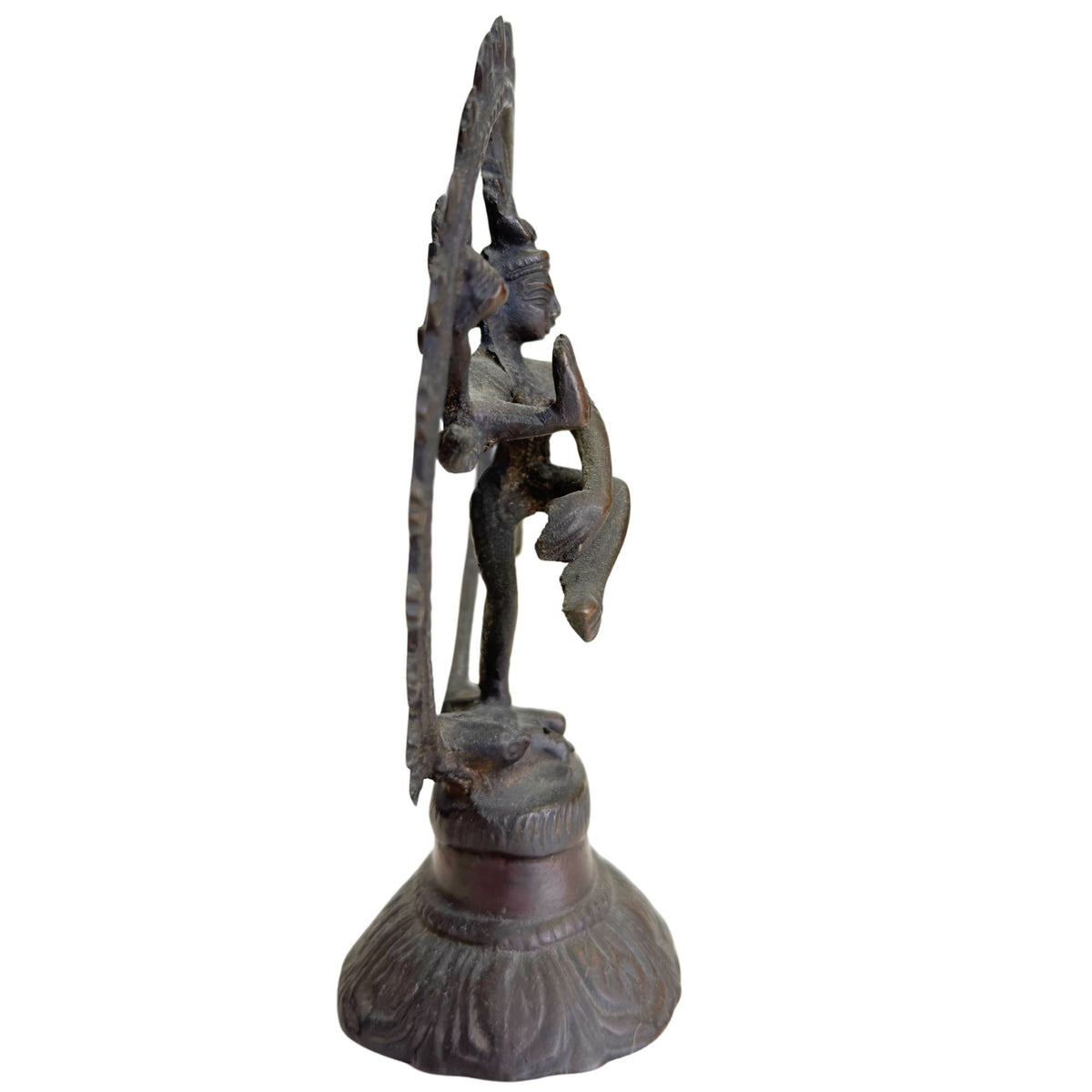 Dunkelbronze Shiva Nataraja-Statue mit offenem Flammenring und spiritueller Ausstrahlung
