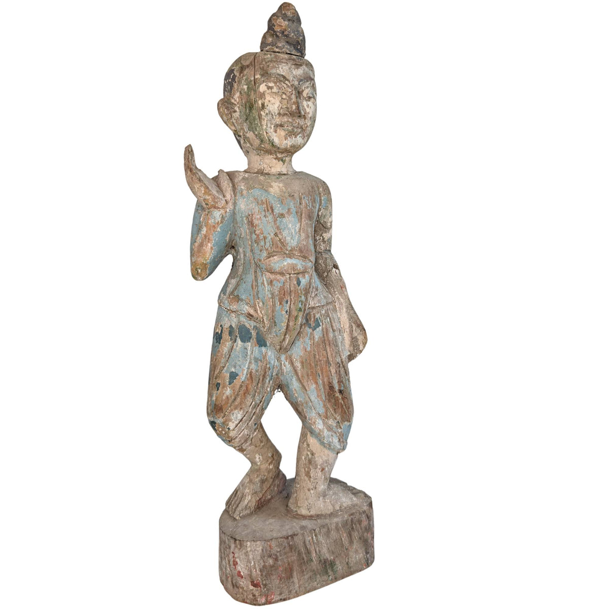 Wunderschöne, gelebte und verwitterte Patina auf einer antiken Holzskulptur.