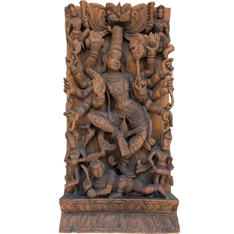 Durga Mahishasura Holztafel Südindien Tempelrelief