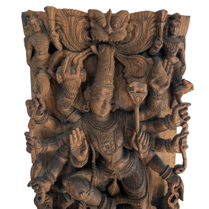 Durga-Holzpaneel, indische religiöse Skulptur, Wandpaneel