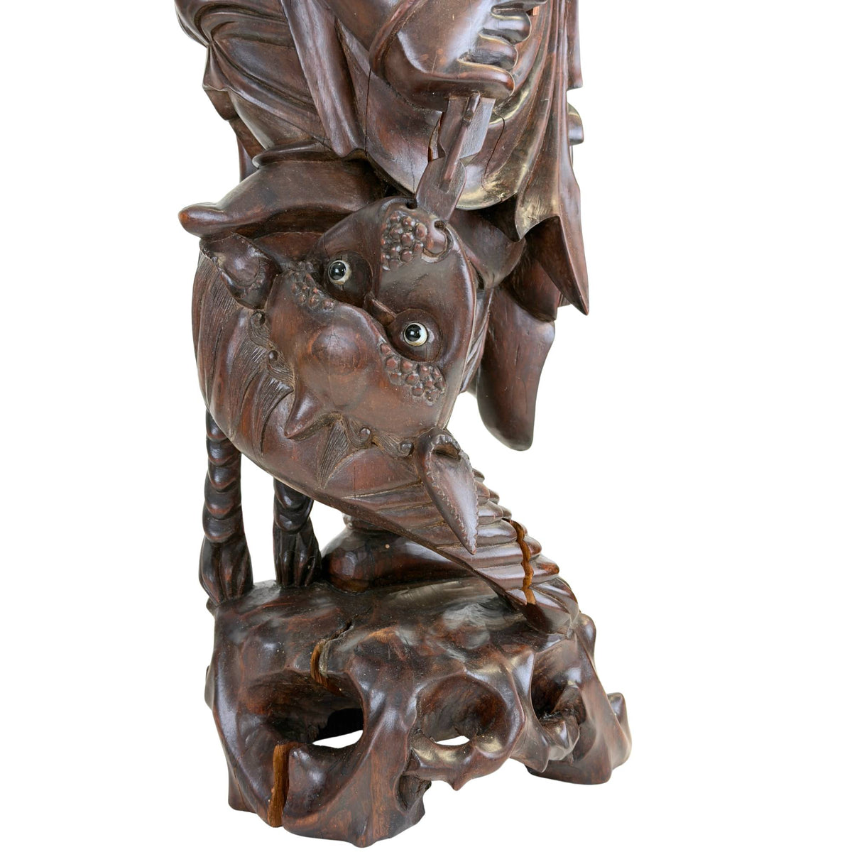 Ebisu Skulptur mit charakteristischen Spuren von Zeit und Gebrauch