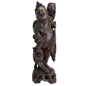 Antike Holzfigur Ebisu - Japanischer Gott des Wohlstands