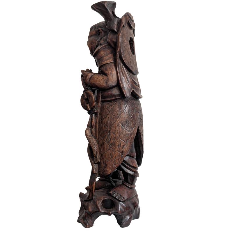 Antike Ebisu-Statue aus Japan, aus Rosenholz geschnitzt