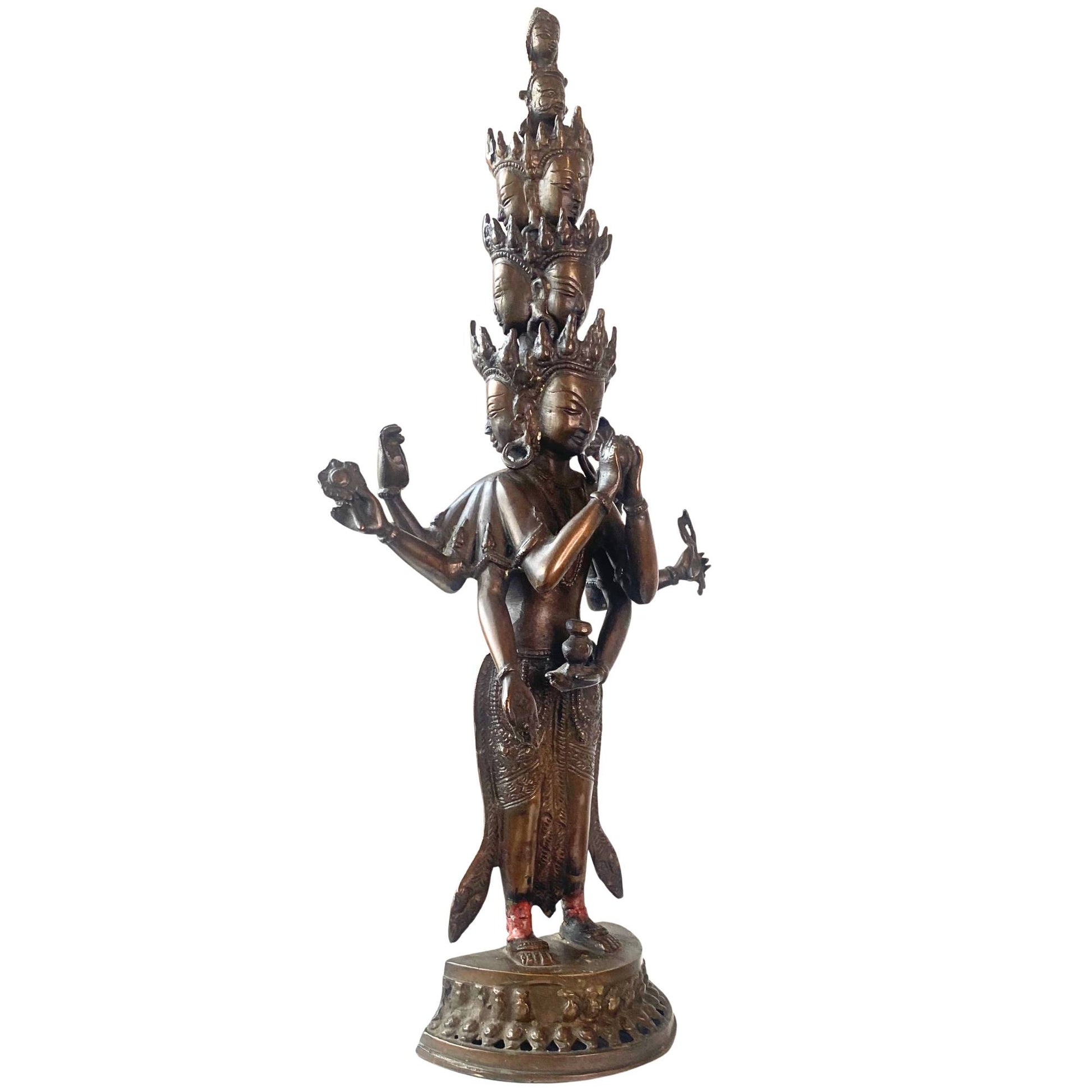 Tibetische Bronzestatue Ekadasamukha Bodhisattva des Mitgefühls