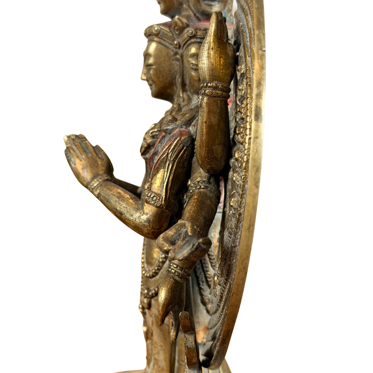Erhobene Hand, Anjali-Hände und gesenkte Hand von der anderen Seite, Detail