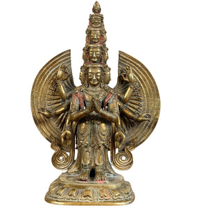 Elfköpfiger Avalokiteshvara aus Nepal, vergoldete Bronze, Newar, um 1930–1970, 23,5 cm