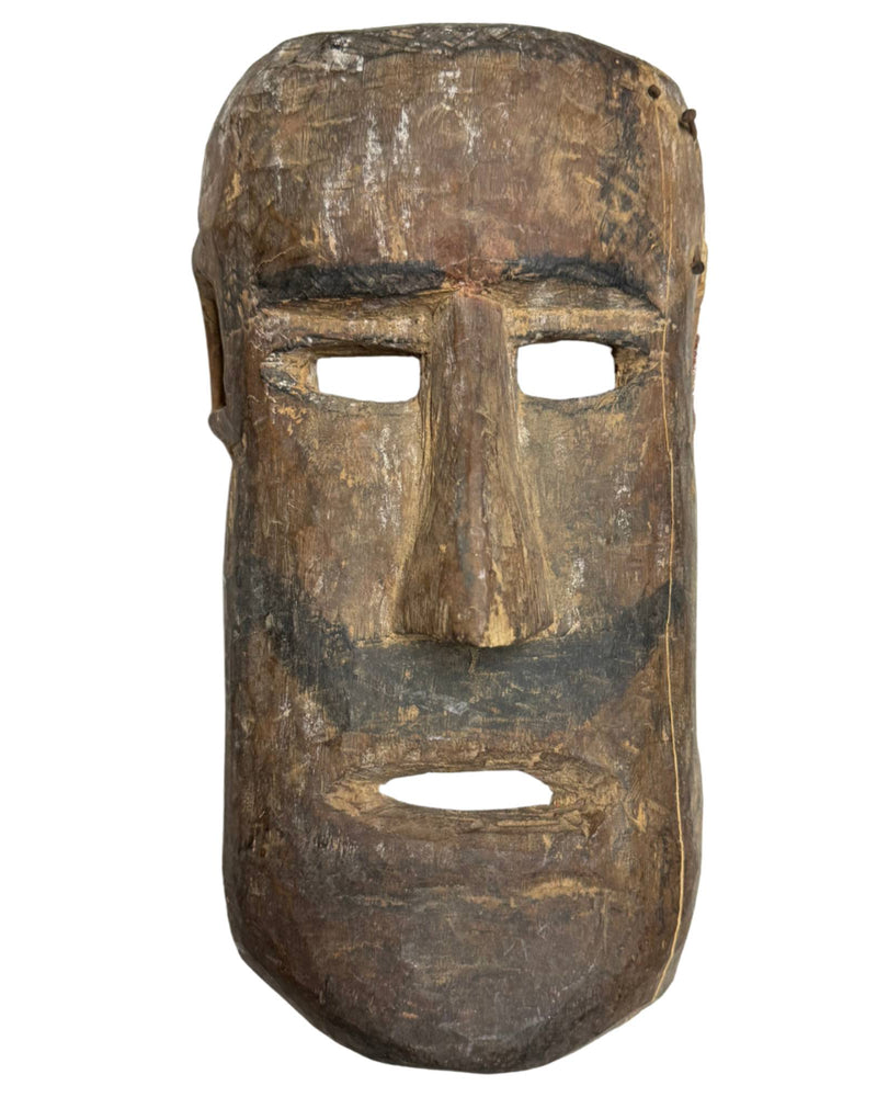 Antike Holz-Schamanenmaske mit Bartansatz – Himalaya-Region – ca. 1900 Wanddekoration