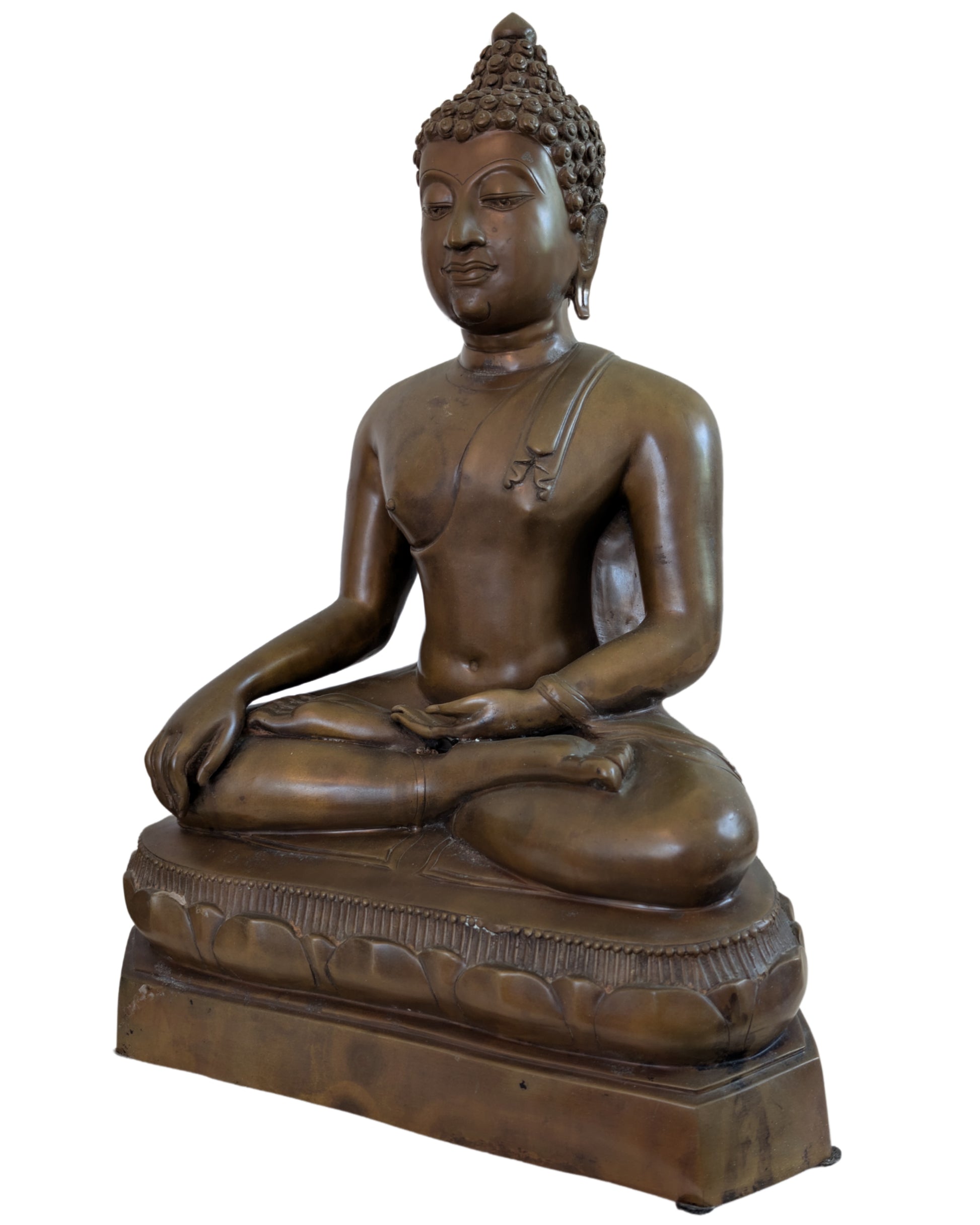 Exklusives spirituelles Wohnaccessoire: große, handgegossene Buddha-Statue aus Metall.