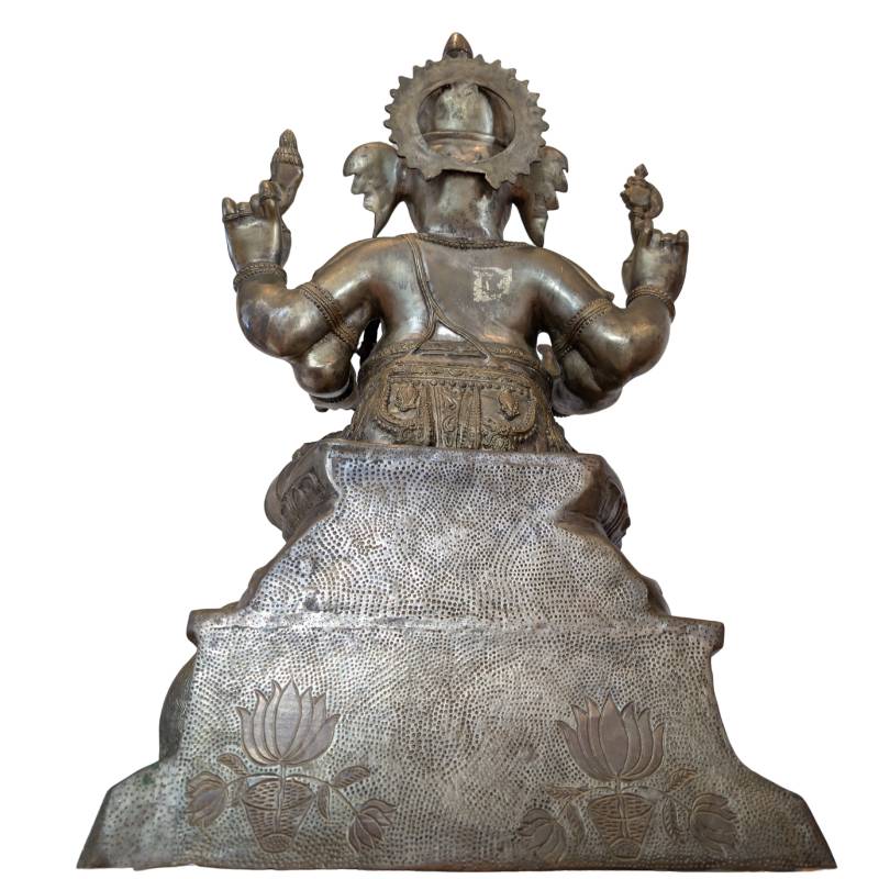 Ganesha-Statue, bronzefarben vergoldet, nepalesische Tempelstatue, Kalasha-Motiv