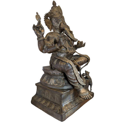 Ganesha-Statue aus Bronze, feuervergoldet, nepalesische Tempelstatue mit Ratte