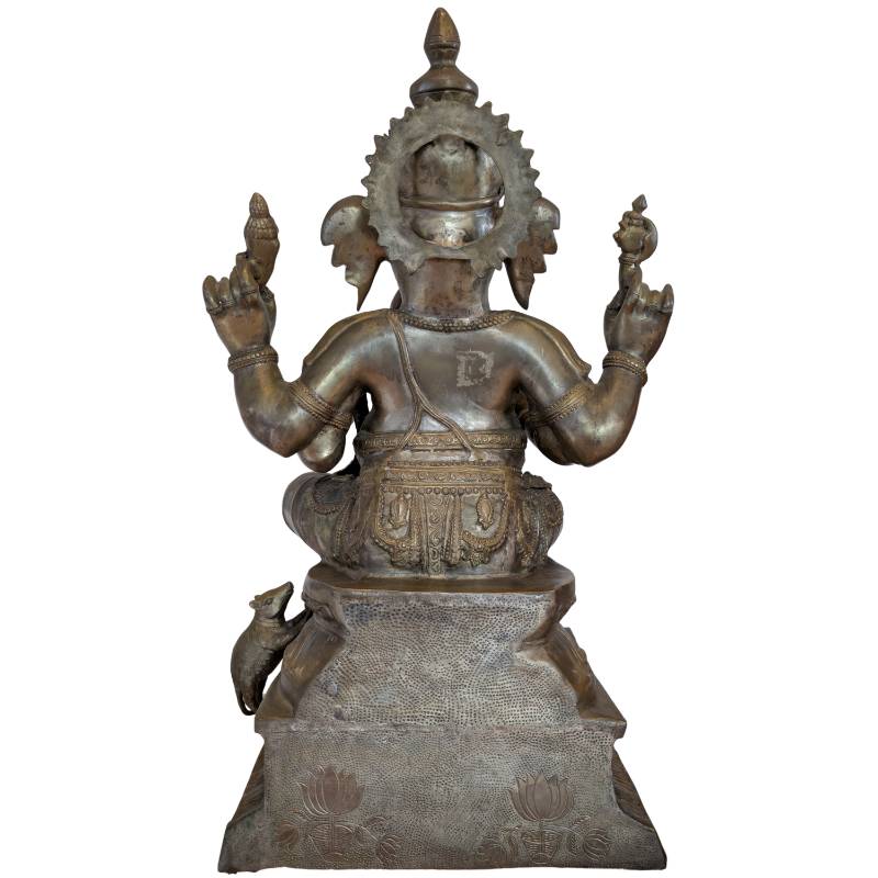 Ganesha-Statue aus Bronze, feuervergoldet, nepalesische Tempelstatue, Trishula-Symbol