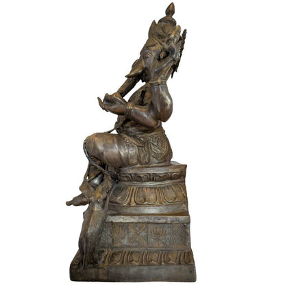 Ganesha-Statue Bronze feuervergoldet Nepal Tempelstatue vierarmig