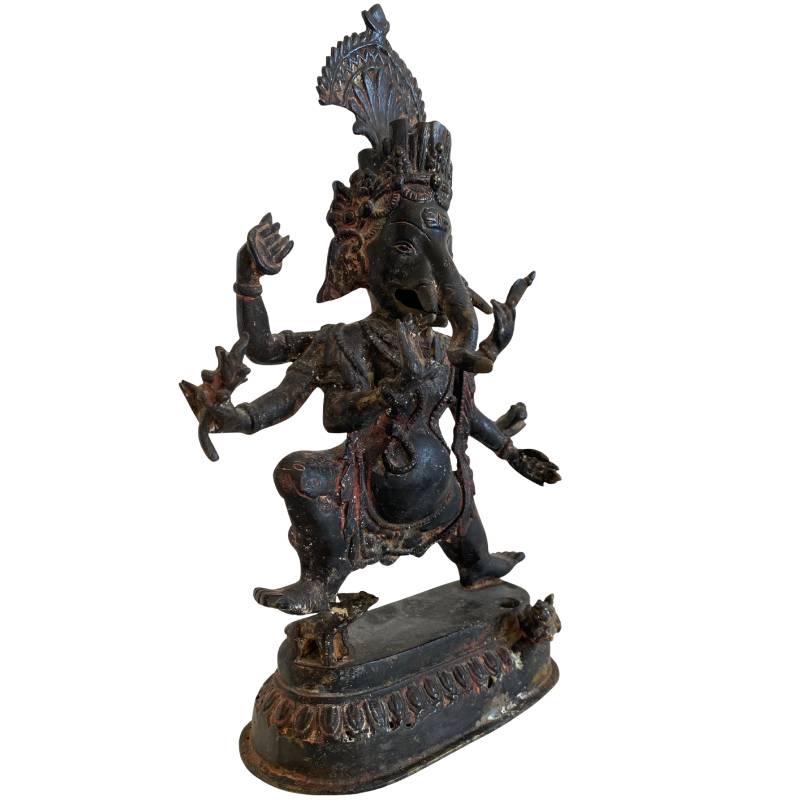 Bronzene Ganesha-Statue mit sichtbaren Resten der ursprünglichen Feuervergoldung und Patina