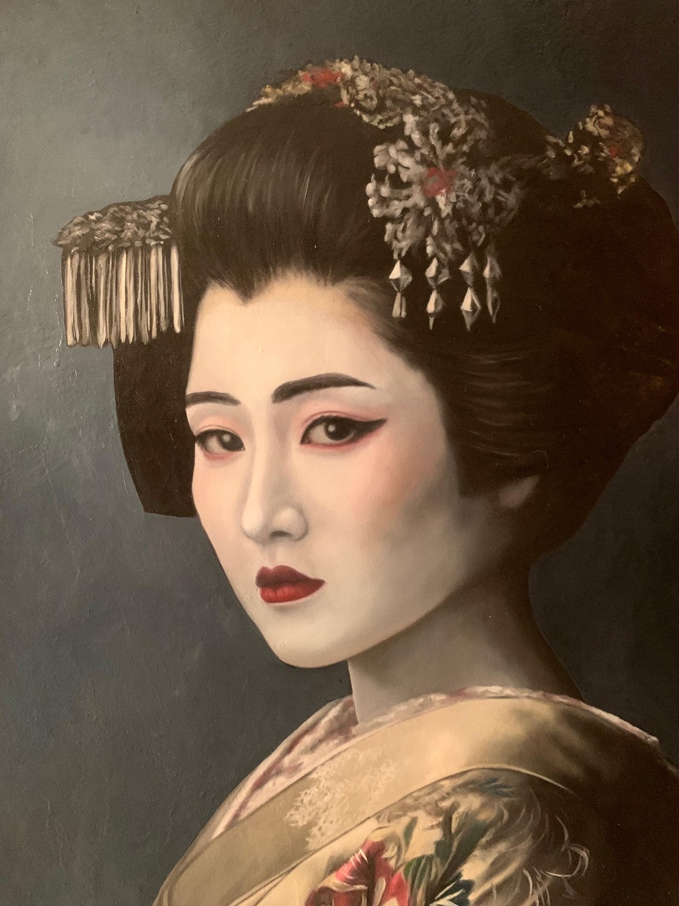 Handgemaltes Geisha-Gemälde in Öl auf Leinwand - Realistisches Porträt.