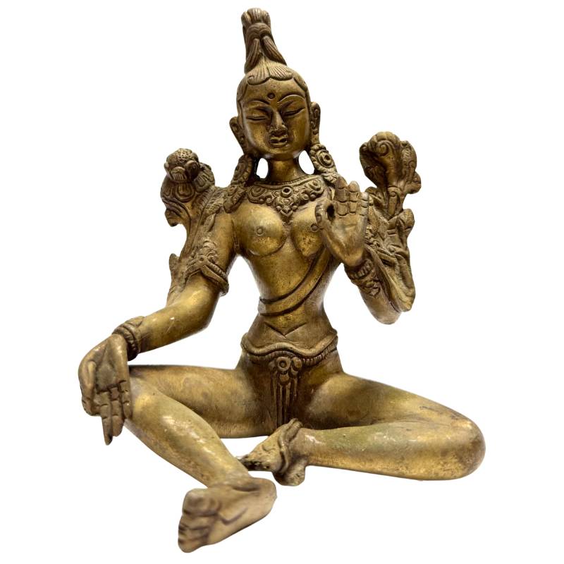 Bronzestatue der Grünen Tara, südindische buddhistische Göttin
