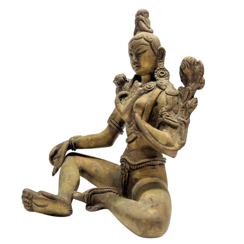 Bronzestatue der Grünen Tara, Indien, Lotus, Buddhistische Kunst