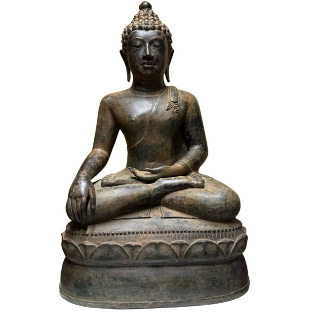 Große Buddha-Statue aus Bronze, 70 cm hoch, als Symbol für Frieden, Erdung und Erleuchtung